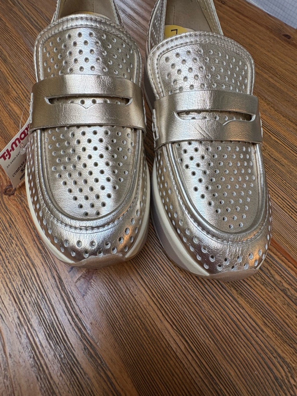 Dolce Vita Champagne Metallic Perforated Platform Loafers - Picture 9 of 13